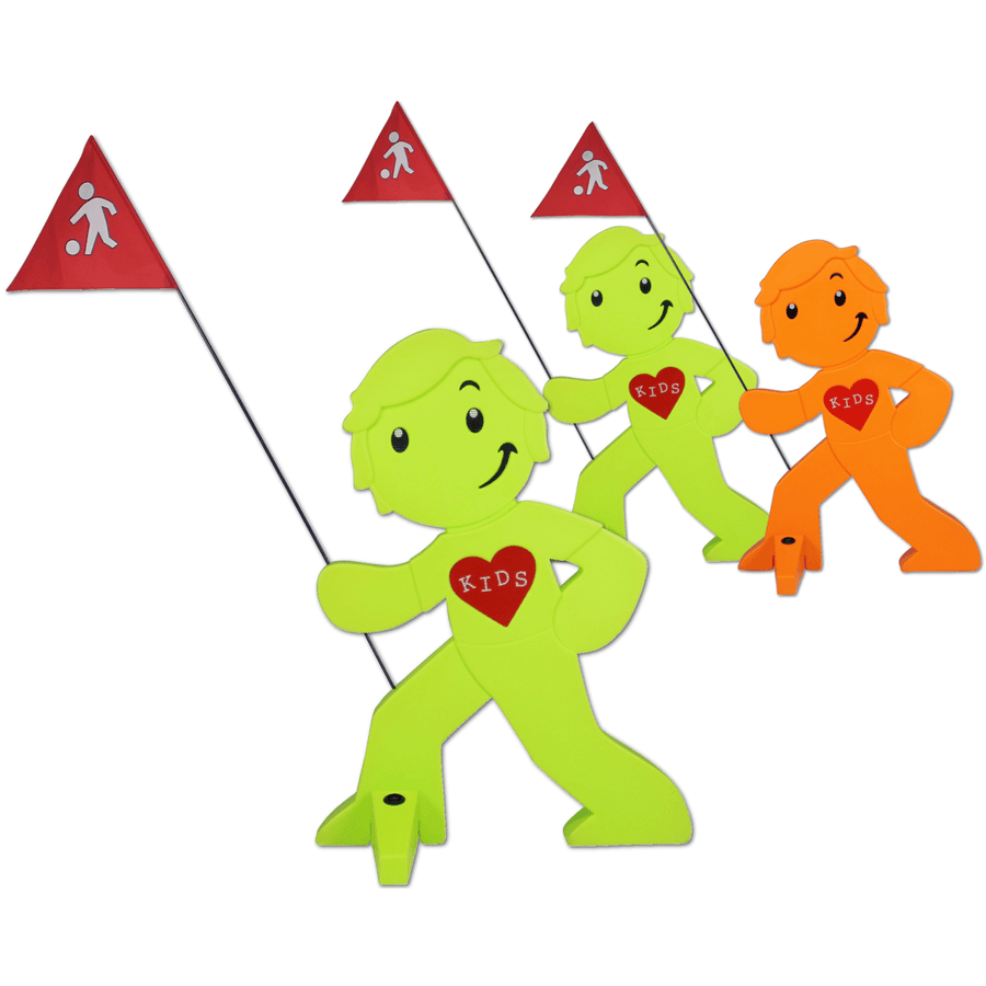 BEACHTREKKER Straat buddy Waarschuwingsfiguur voor meer veiligheid voor kinderen - set van 3 - 2x groen 1x orange 