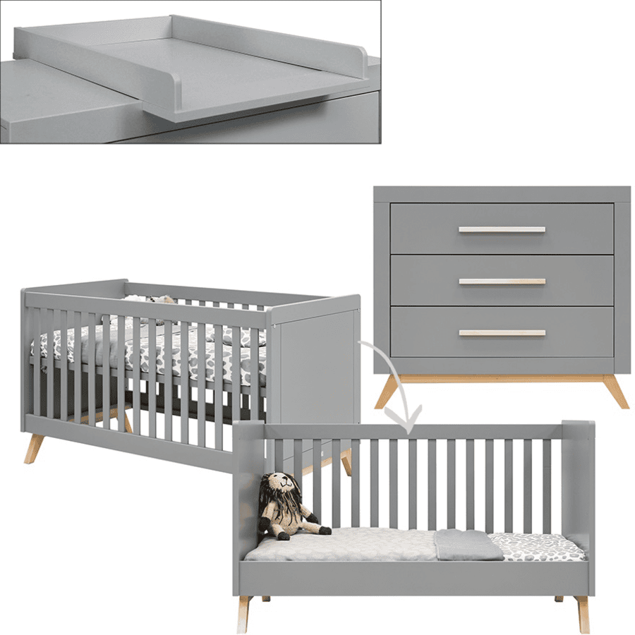 Bopita Babykamer Fenna 2-delig met ombouwbare commode 70 x 140 cm grijs / naturel 