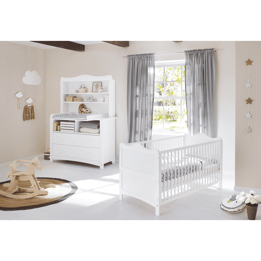 Pinolino Chambre bébé duo lit commode Florentina plan d'étagère extra large bois 70x140 cm