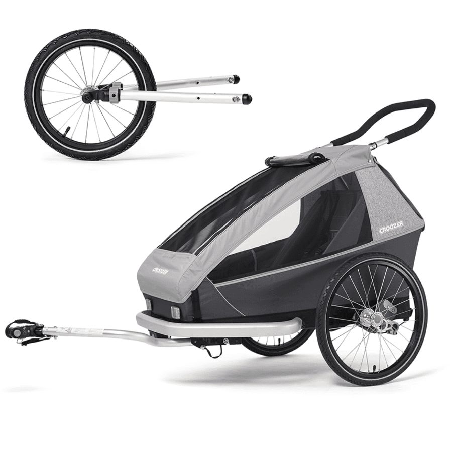 CROOZER Kinderfahrradanhänger Kid Keeke 1 Stone grey inklusive Jogger-Set