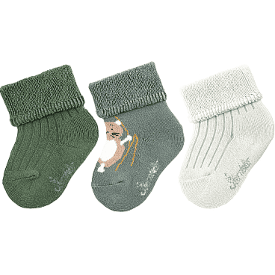 Sterntaler Chaussettes de bébé pack de 3 castors vert pierre  