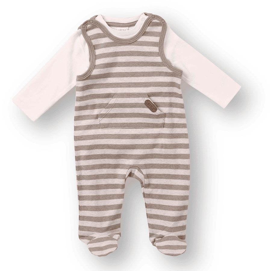 LITTLE Ensemble grenouillère enfant sweat rayures beige 2 pièces 