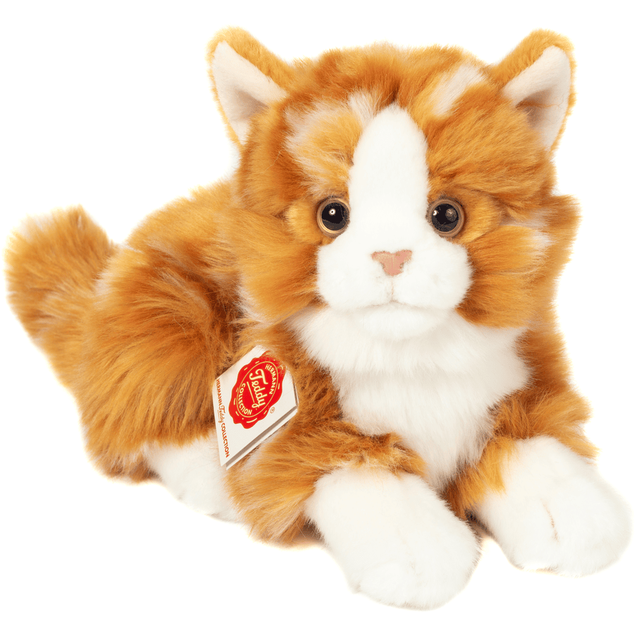 Teddy HERMANN® Peluche chat couché rouge tigré, 20 cm