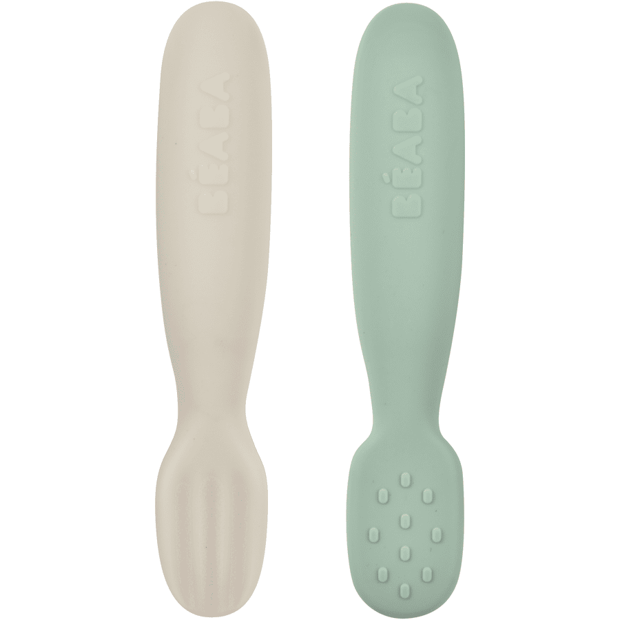 BEABA  ® Set di 2 cucchiai in silicone verde salvia/grigio velvet 