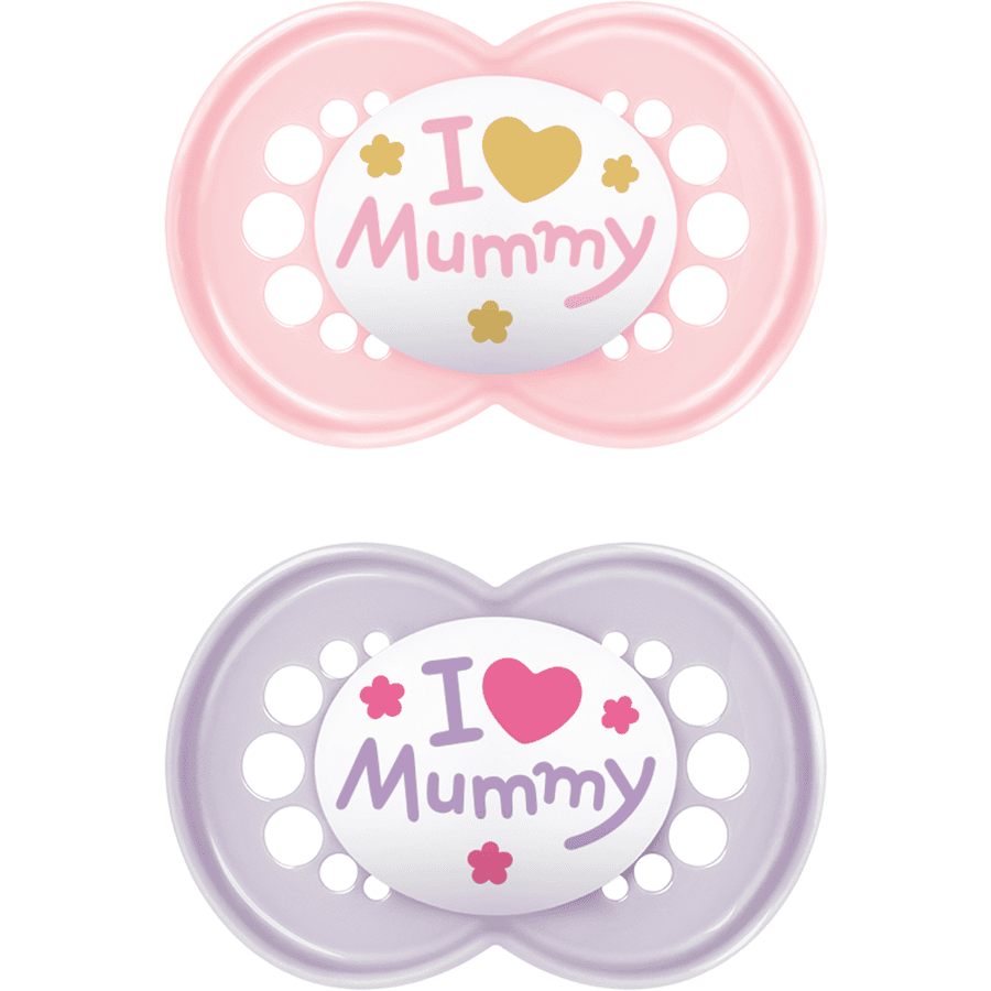 MAM Original Succhietto in silicone 2 pz. 6-16 mesi I love Mummy in rosa