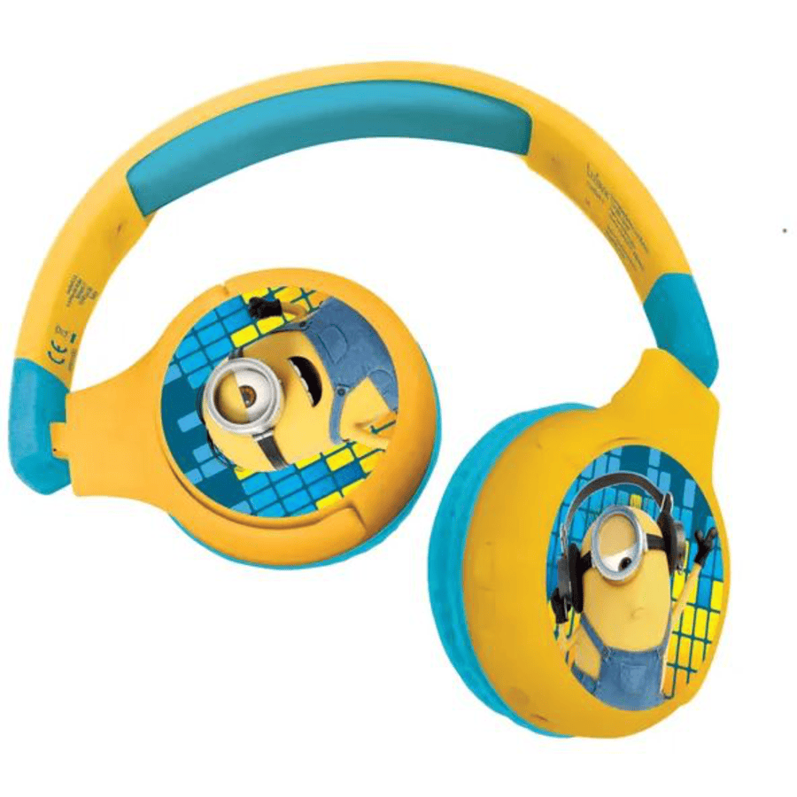 LEXIBOOK Minions 2-i-1 Bluetooth® og kabelforbindelse, foldbare hovedtelefoner med sikker lydstyrke