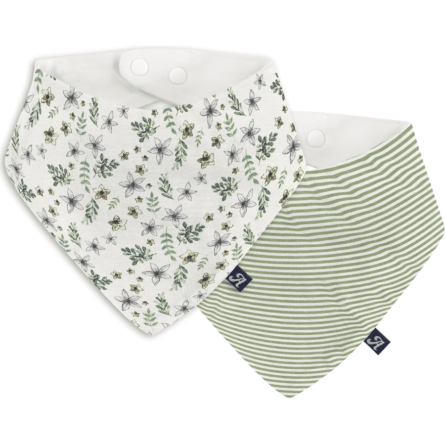 Alvi ® Sciarpa triangolare 2-pack Petit Fleurs verde/bianco