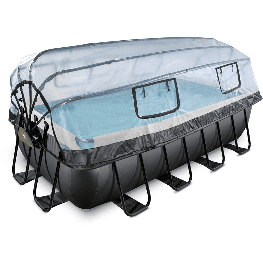 EXIT Black Leather Pool 400x200x100cm med Sand filterpump och lock - svart