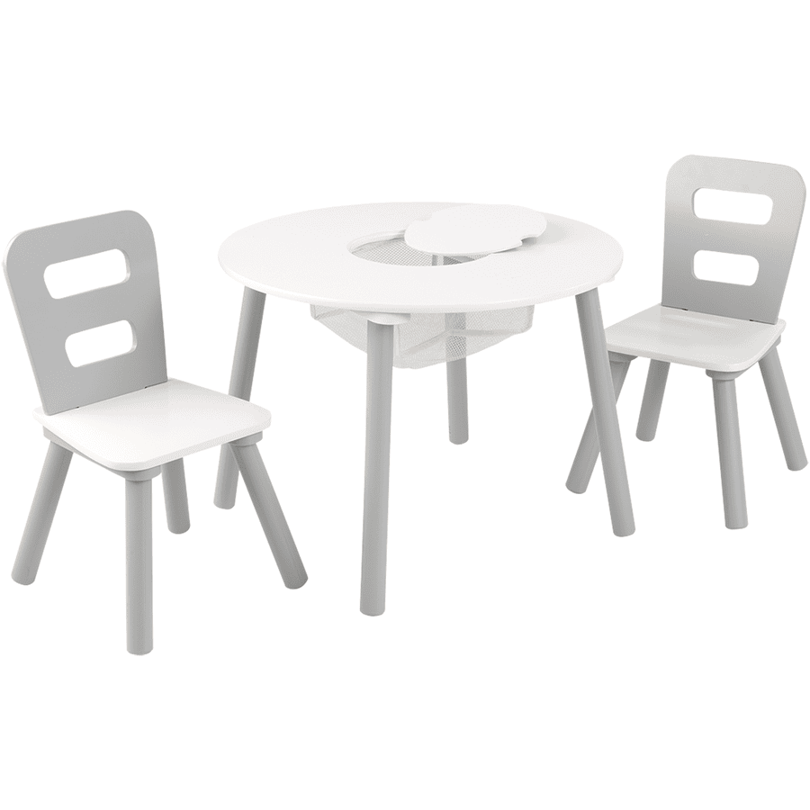 KidKraft® Rundt opbevaringsbord med to stole hvid/grå
