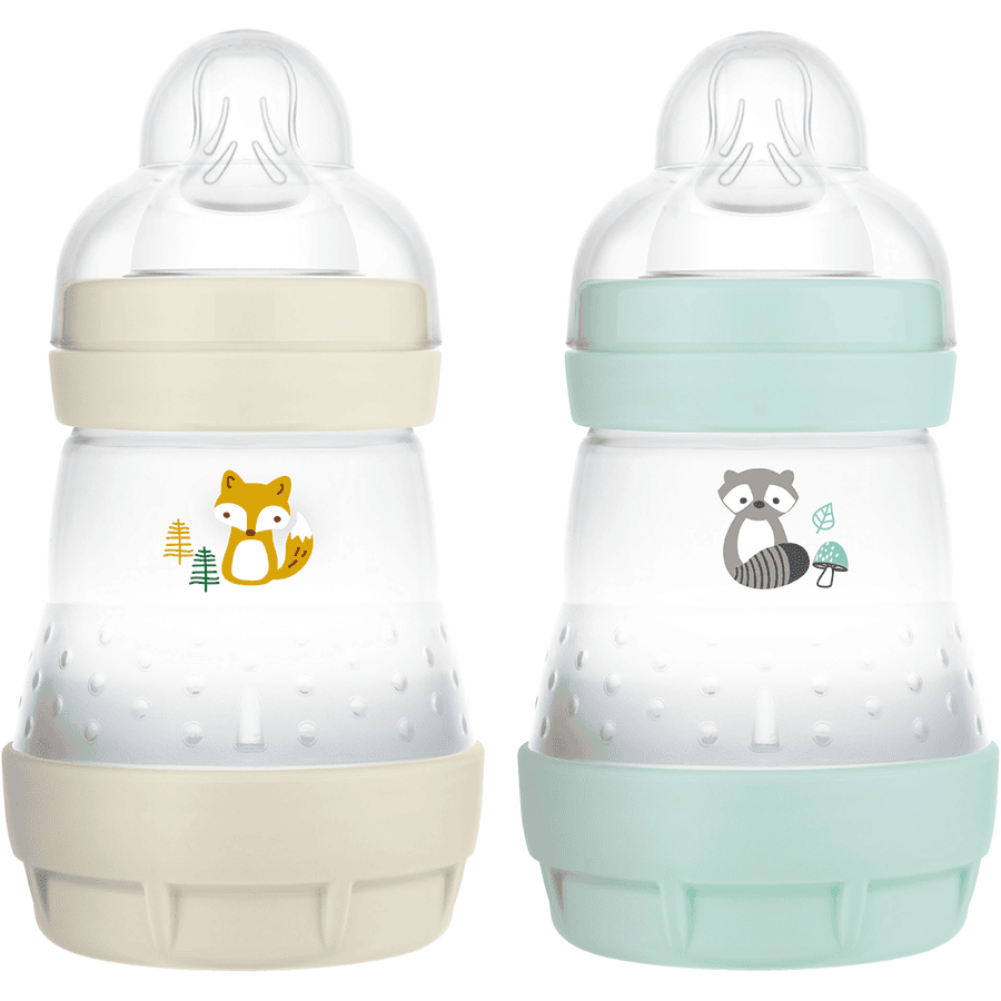 MAM Babyflasche Easy Start Anti Colic-Elements 160 ml 2 Stück Fuchs/Waschbär in beige/mint