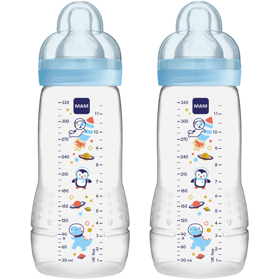 MAM Easy Active™ nappflaska storlek 2 från 4+M 330 ml, rymdblå i dubbelförpackning 