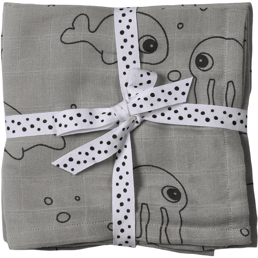Done by Deer™ Spit Towel 2-pack Sea Friends Grey