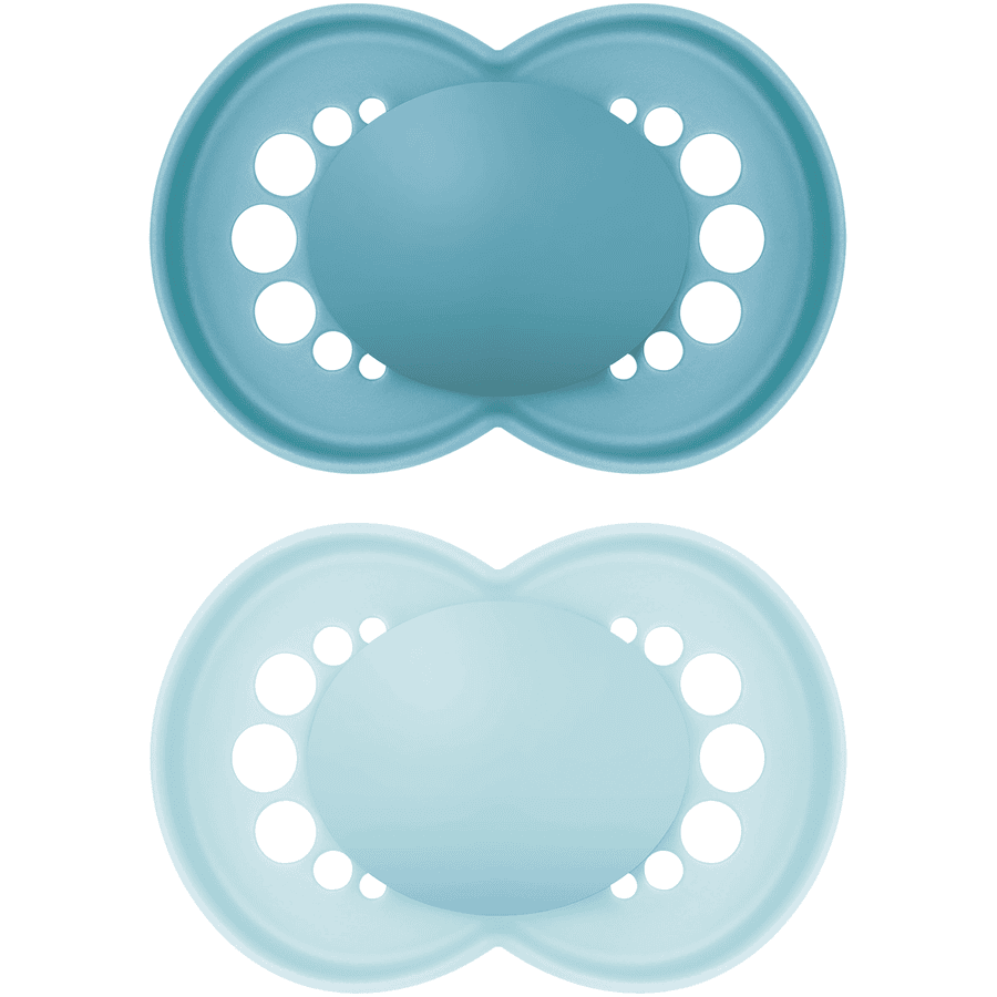 MAM Sucettes Original matt plain silicone 2 pcs. 6-16 mois bleu/bleu clair