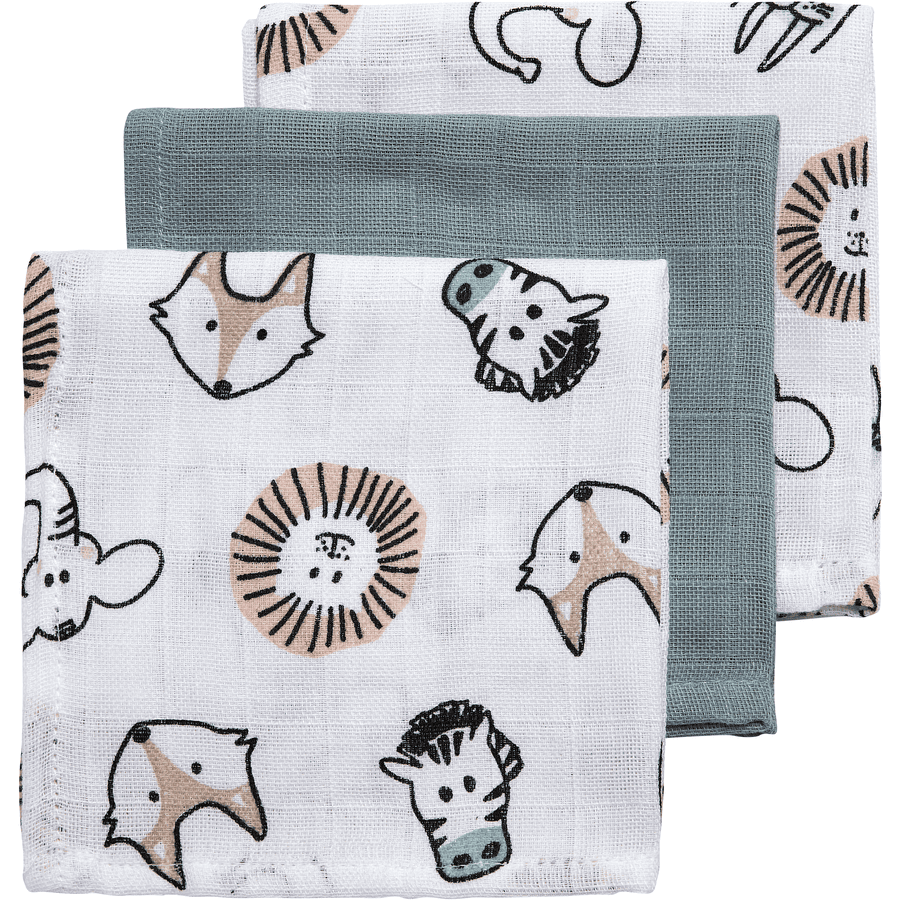 Meyco Burp cloths 3-pack Animal/ Stone Green 30 x 30 cm