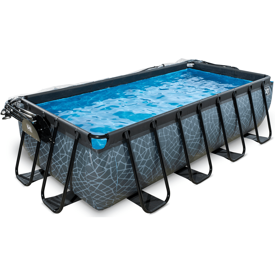 EXIT Pool Stone bazén 400 x 200 cm s krycí plachtou a čerpadlem, šedá