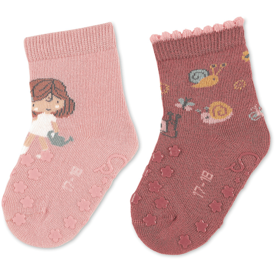 Sterntaler ABS Peutersokken Twin Pack Meisjes/Snail zacht roze