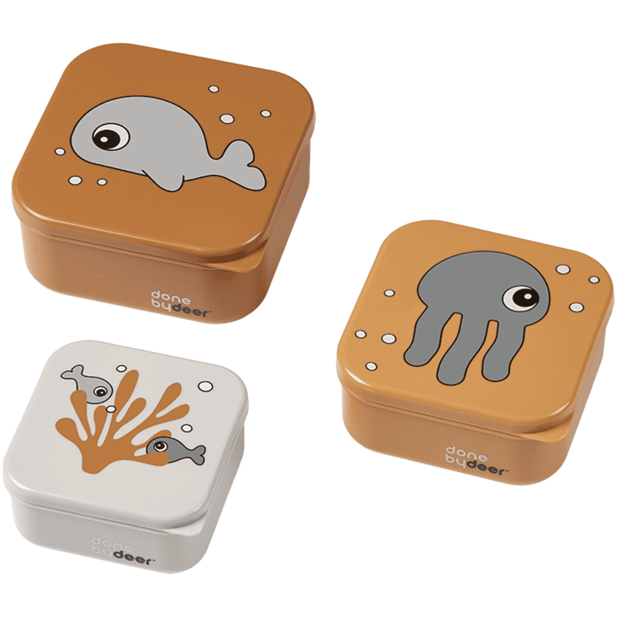 Done by Deer ™ välipalalaatikko 3-pack Sea friends sinapinkeltainen/harmaa värissä