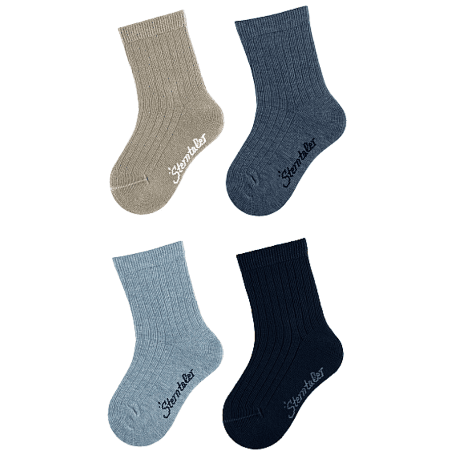 Sterntaler Lot de 4 chaussettes côtelées bleu encre chiné 