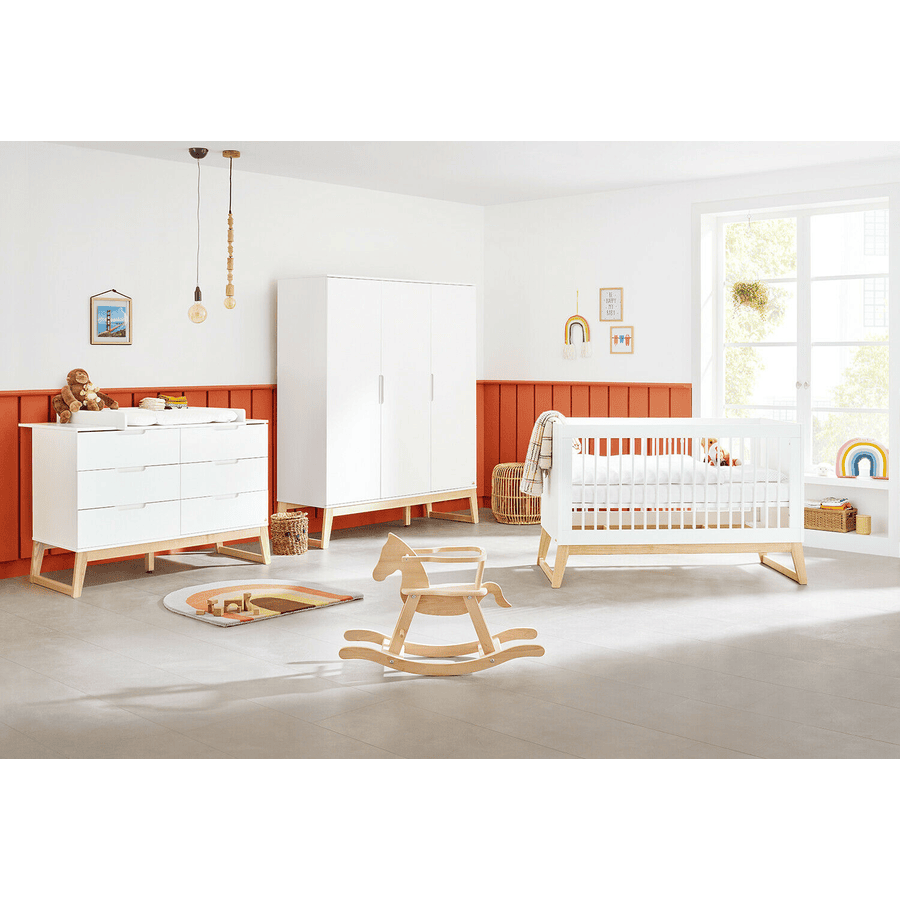 Pinolino Chambre bébé trio lit armoire 3 portes commode Bridge bois extra large 70x140 cm