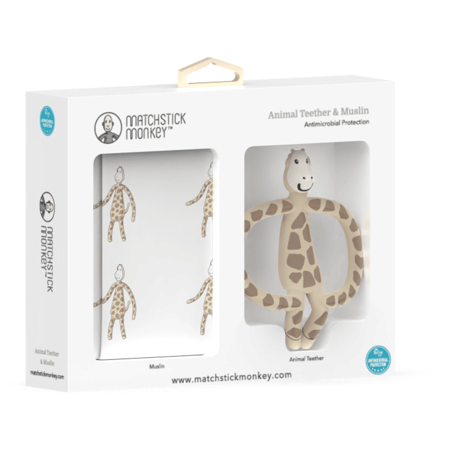 MATCHSTICK MONKEY  ™ Set de regalo mordedor animal Gigi Graffe y pañuelo de muselina