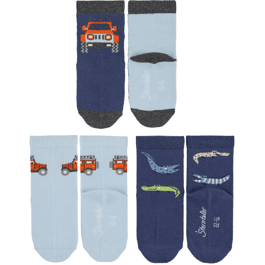Sterntaler Baby Socks 3-Pack Jeep/Crocodile Blue 