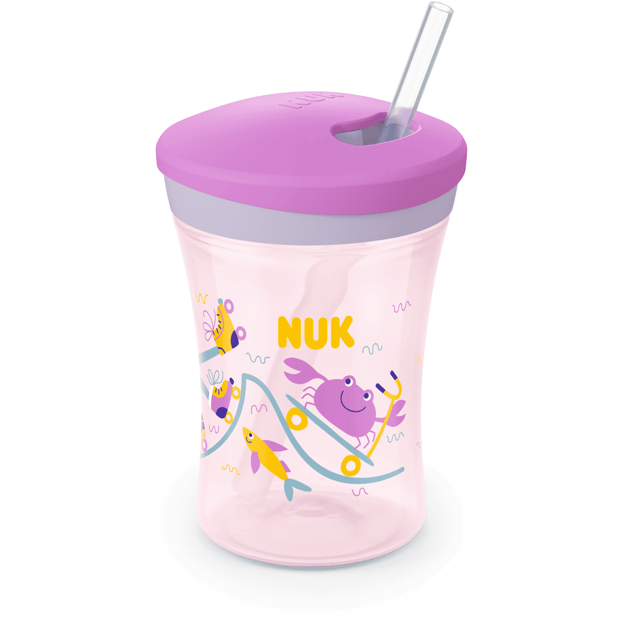 NUK Trinklernbecher Action Cup weicher Trinkhalm, auslaufsicher ab 12 Monaten lila
