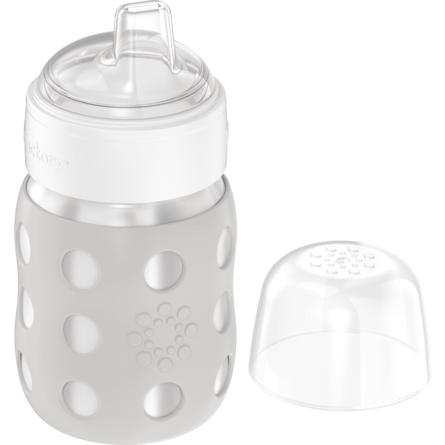 life factory Baby flaske med bred munn 235 ml med Soft Sippy Cap, kjølig grå