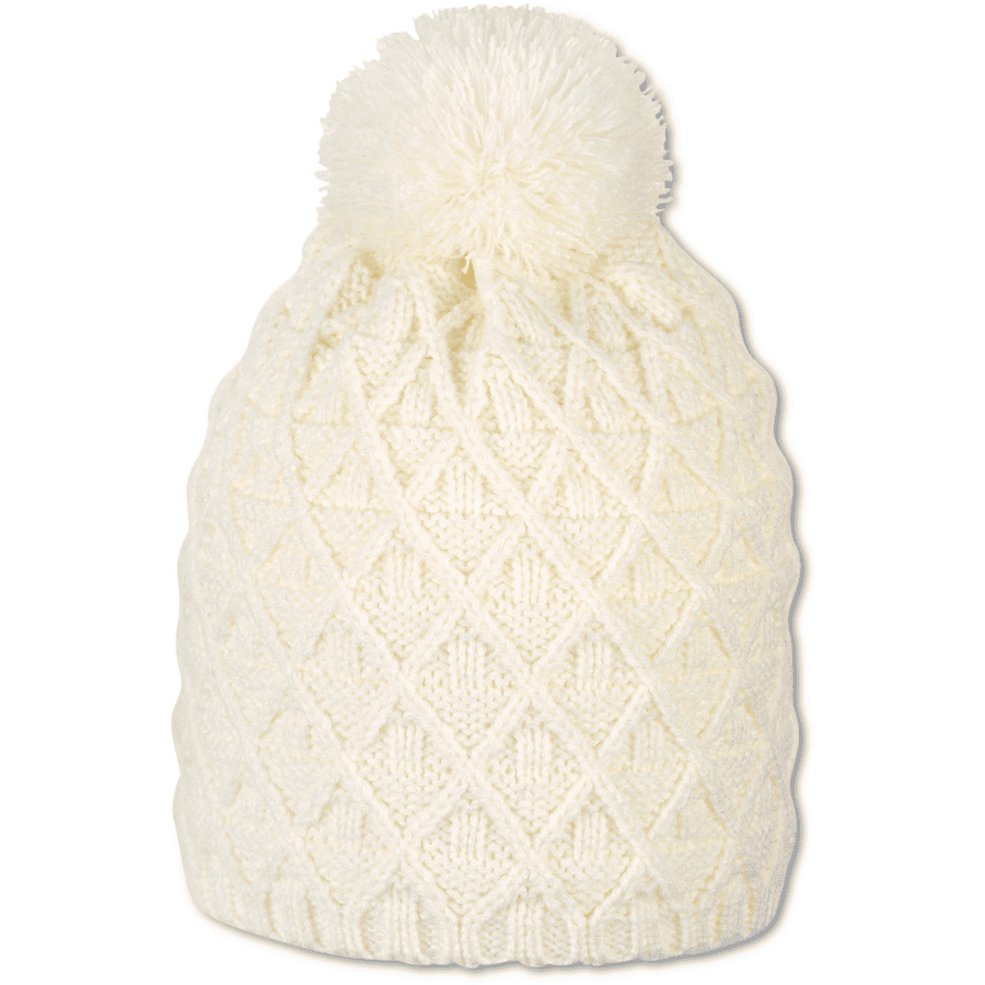 Sterntaler Cappello a maglia con pom pom a rombi ecrù 