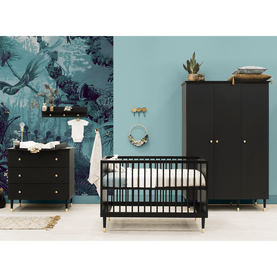 Bopita Babyzimmer Cloë 3-teilig 60 x 120 cm mattschwarz mit Wickelaufsatz