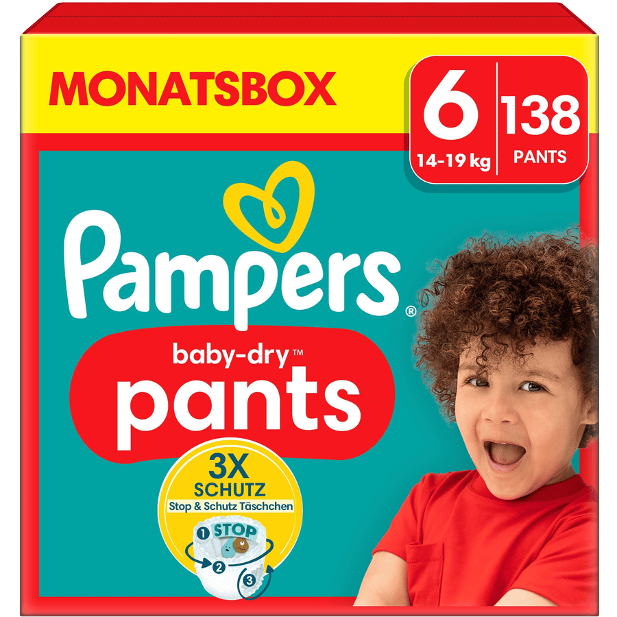 Pampers Pañales Baby-Dry, talla 6 Extra Large , 14-19kg, caja mensual (1 x 138 pañales)