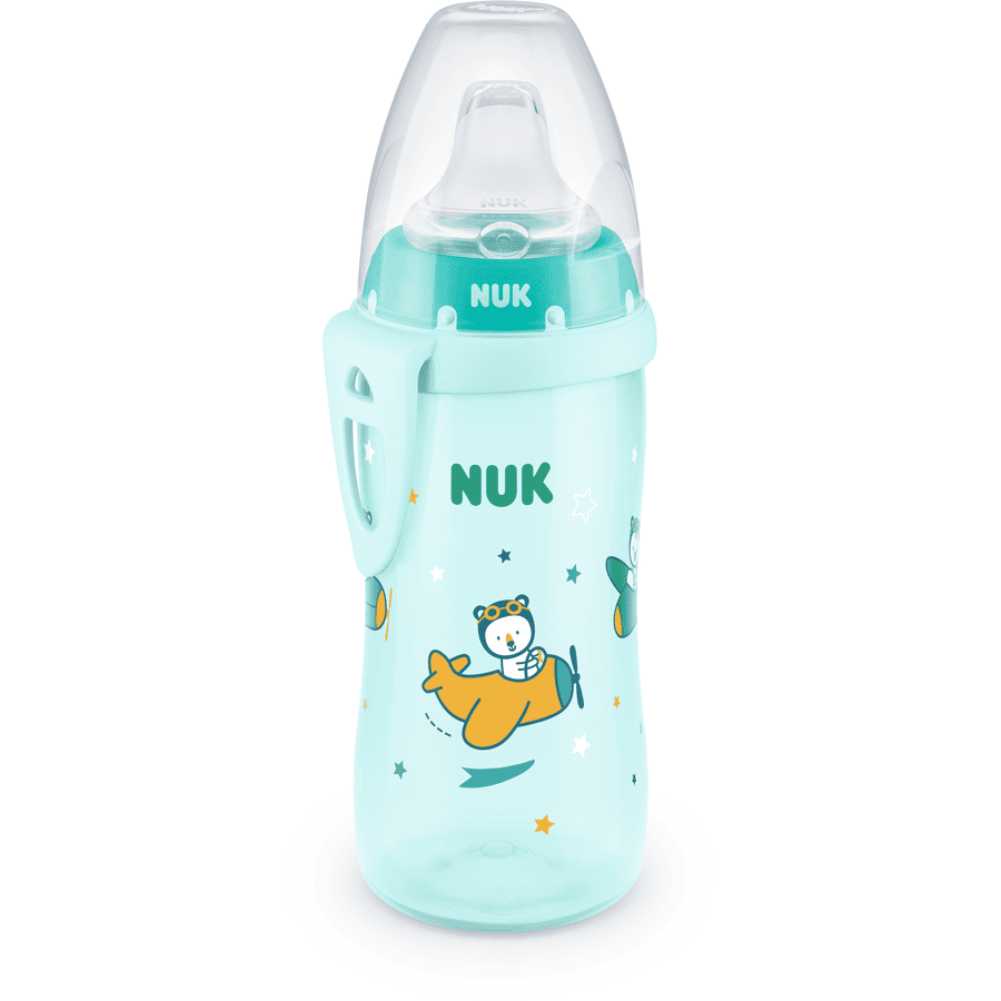 NUK Babyflasche Active Cup, blau, Motiv Bär/Flugzeug 300ml