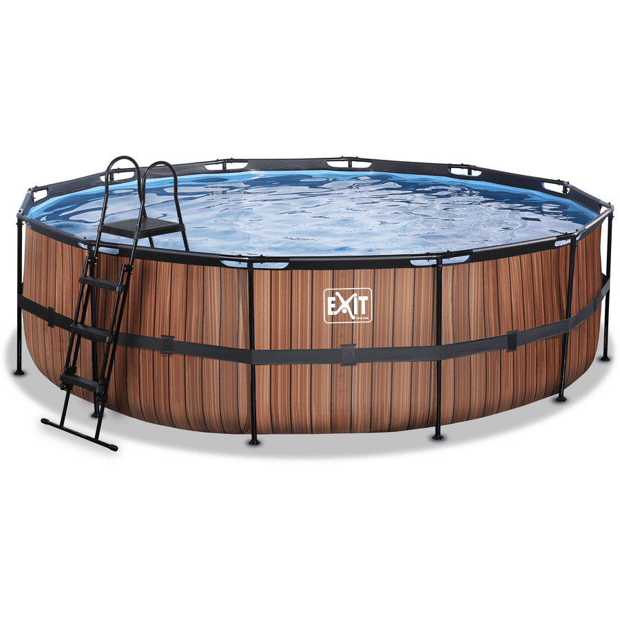 EXIT Piscina Frame Pool ø488x122cm (filtro arena 12v ) óptica madera