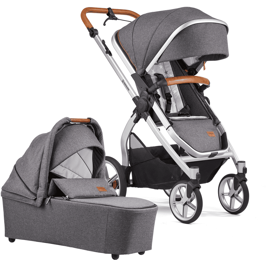 GESSLEIN Kombikinderwagen FX4 Life mit Handbremse, grau meliert / Sterne