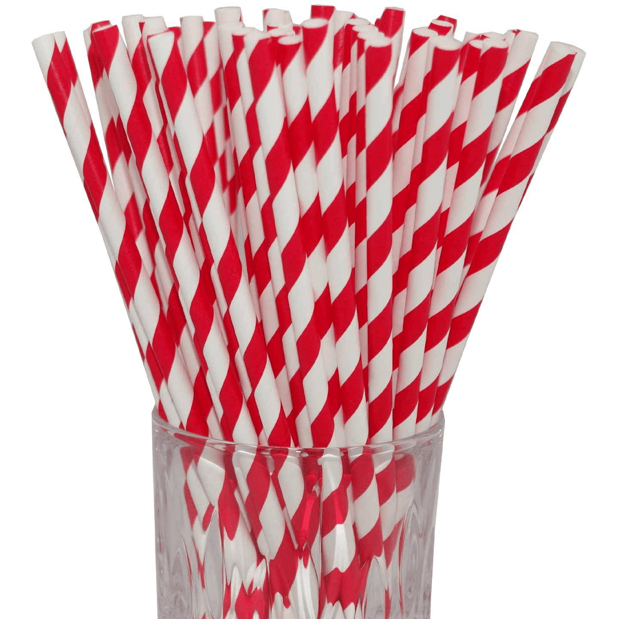 Luxentu Papier-Trinkhalme gestreift 20 cm 100er Set rot