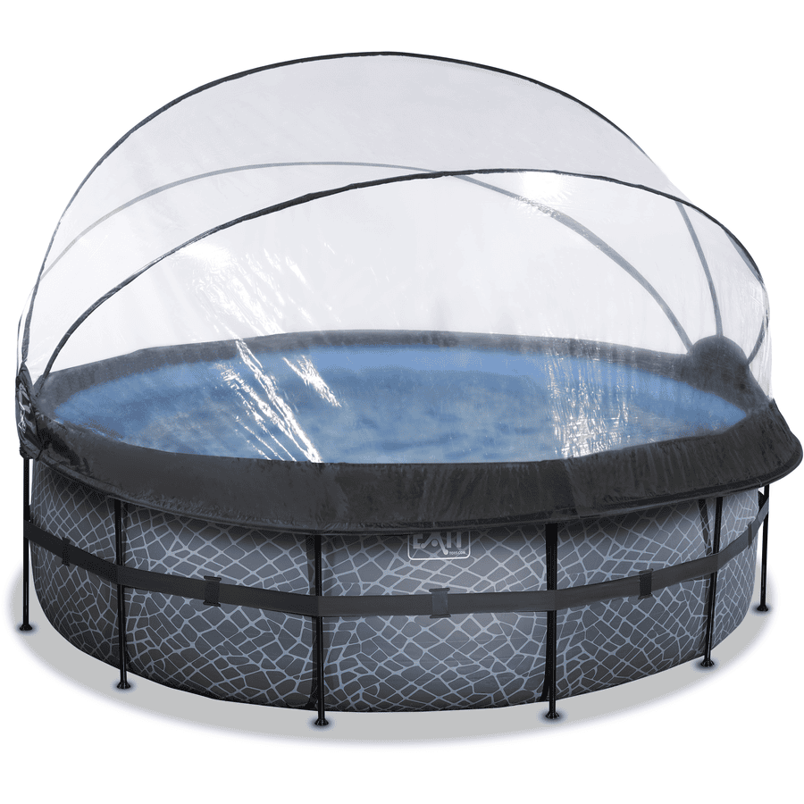 Piscina EXIT Frame ø427x122cm (filtro 12v Sand ) - Gris + Techo Solar + Bomba de Calor