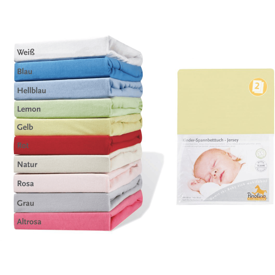 Pinolino Drap housse enfant Jersey jaune 140x70 cm lot de 2