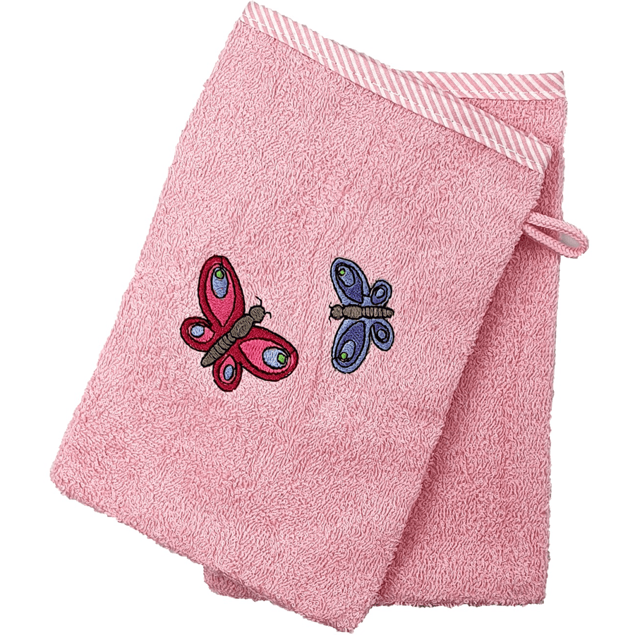 HÜTTE &amp; CO Tvätthandske 2 Pack Butterfly rosa 
