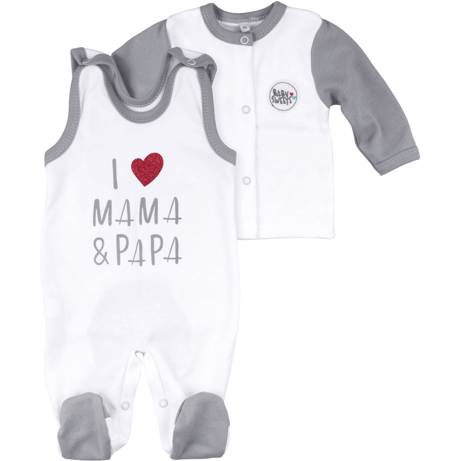 Baby Sweets 2tlg Set Strampler + Shirt I love Mama & Papa weiß grau