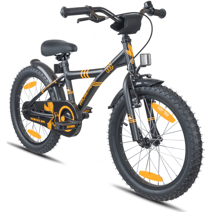 PROMETHEUS BICYCLES® Barncykel 18",mattsvart / orange 