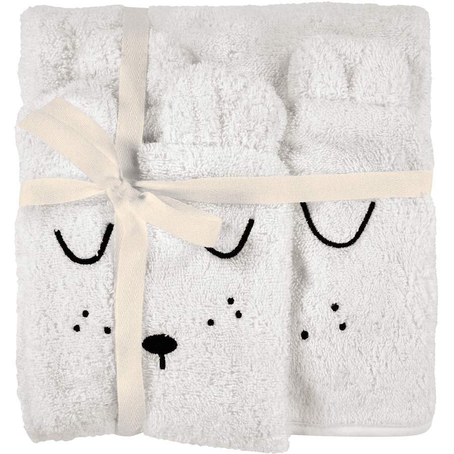 Alvi ® Juego de toallas de baño con capucha y guante de lavado blanco