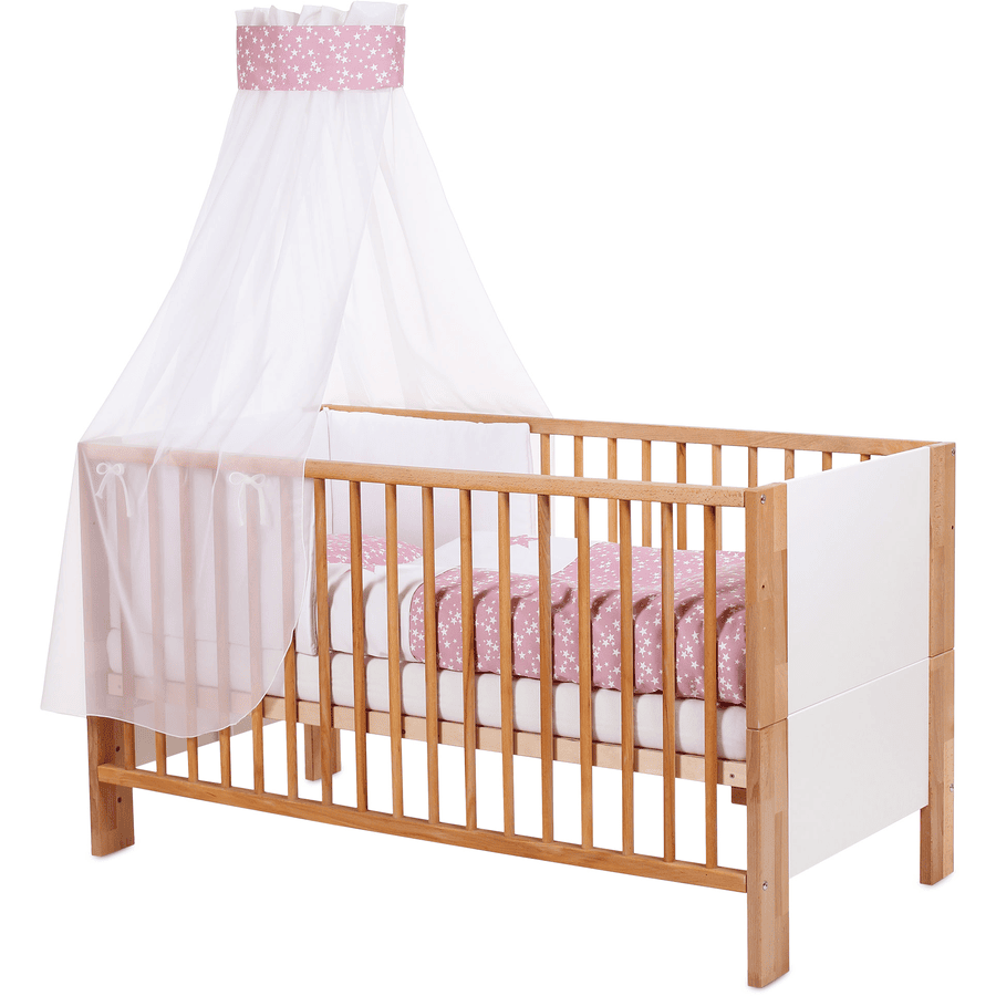 babybay® Ciel de lit enfant piqué bande motif brodé étoile rose étoiles blanc