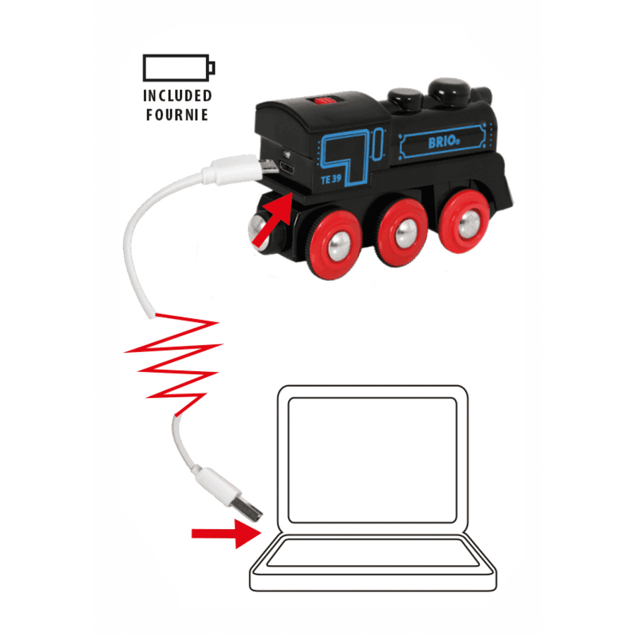 BRIO® WORLD Black Battery-Powered Locomotive with Mini USB 33599