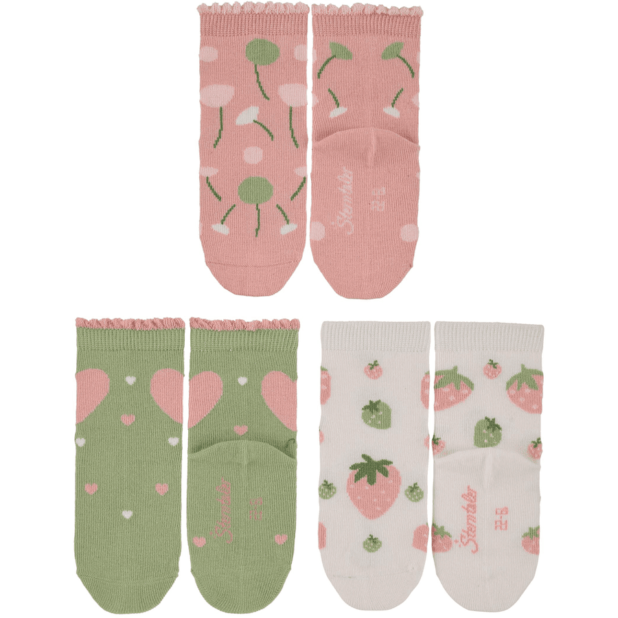 Sterntaler babysokker 3-pack blomster myk rosa