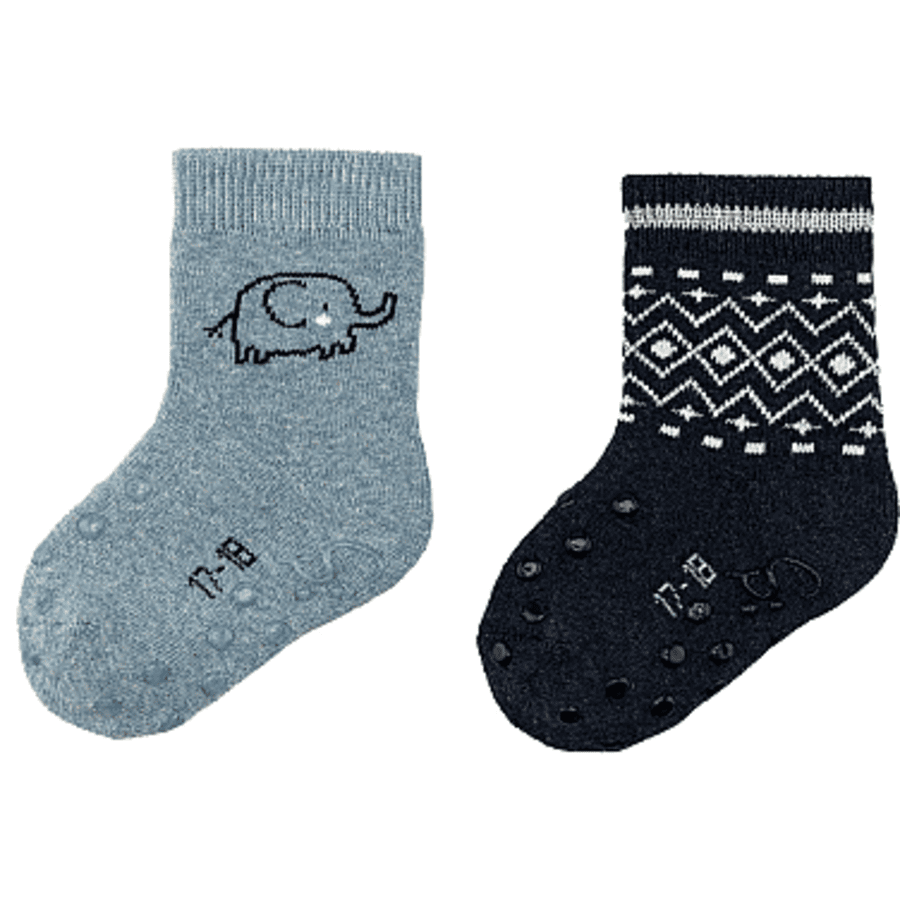 Sterntaler Chaussettes de bébé ABS pack double éléphant bleu 