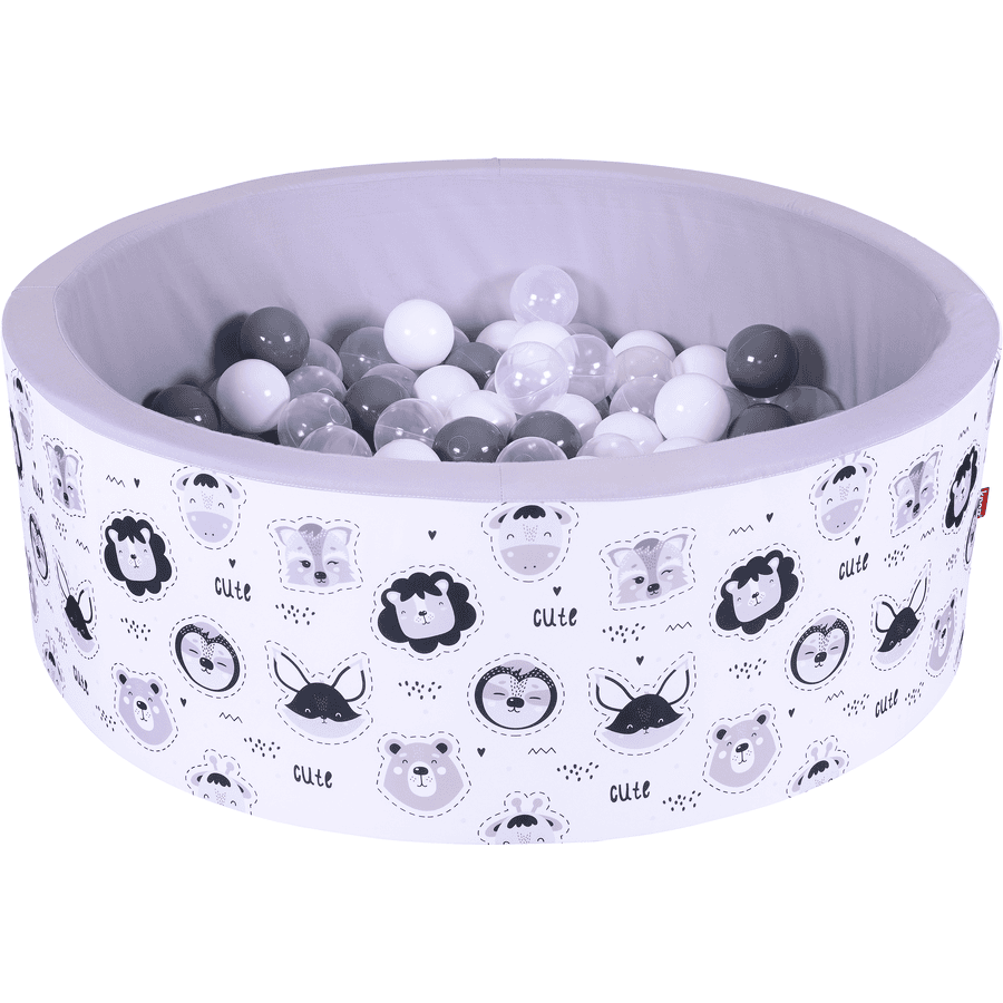 knorr® speelgoed ballenbak zacht - "Cute Animals " - 150 ballen grijs/wit/transparant