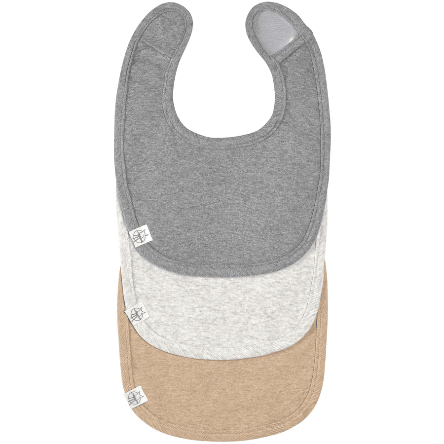 Lässig Bibs for newborn 3stk sett mørkegrå lysegrå beige