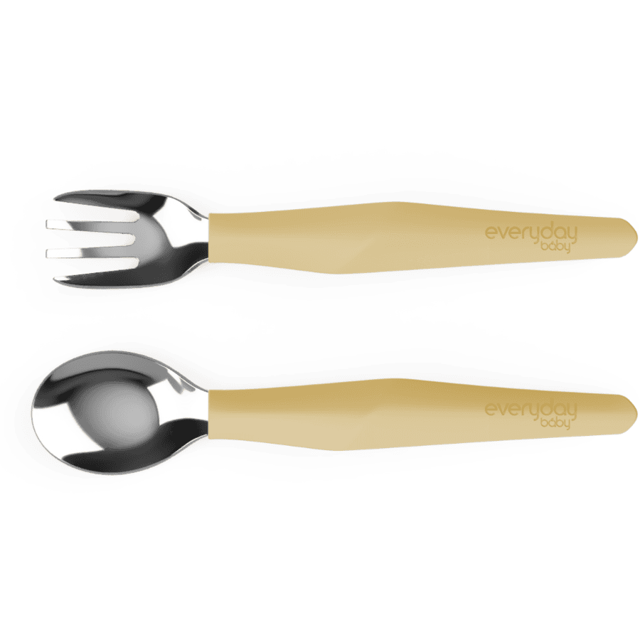 everyday Baby Bestick för att lära sig att äta, rostfritt stål med silikonhandtag, 2-delat mjukt yellow 