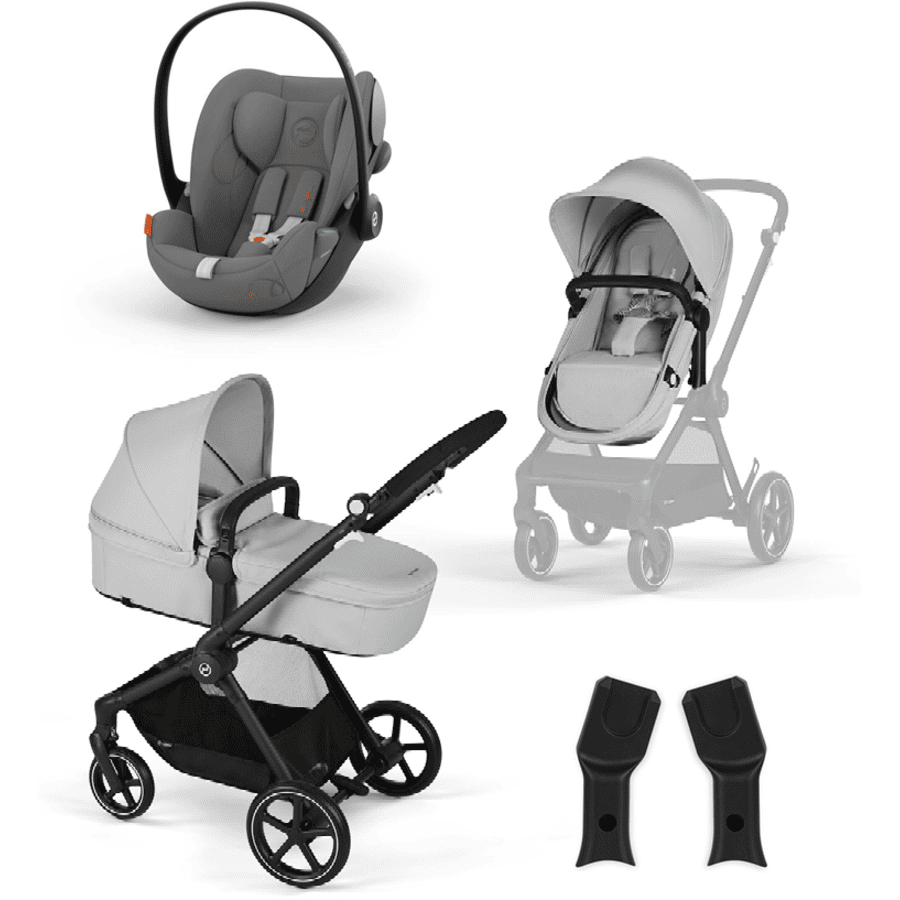 cybex GOLD EOS Black Lava Grey -lastenrattaat ja lastenistuin Cloud G i-Size Lava Grey sekä lastenistuin ja Adapter 