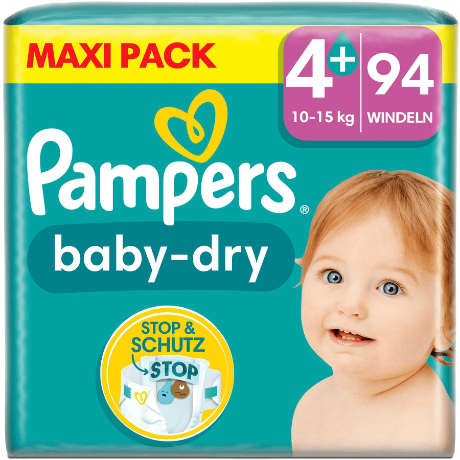 Pampers Baby-Dry bleer, størrelse 4+, 10-15 kg, Maxi Pack (1 x 94 bleer)