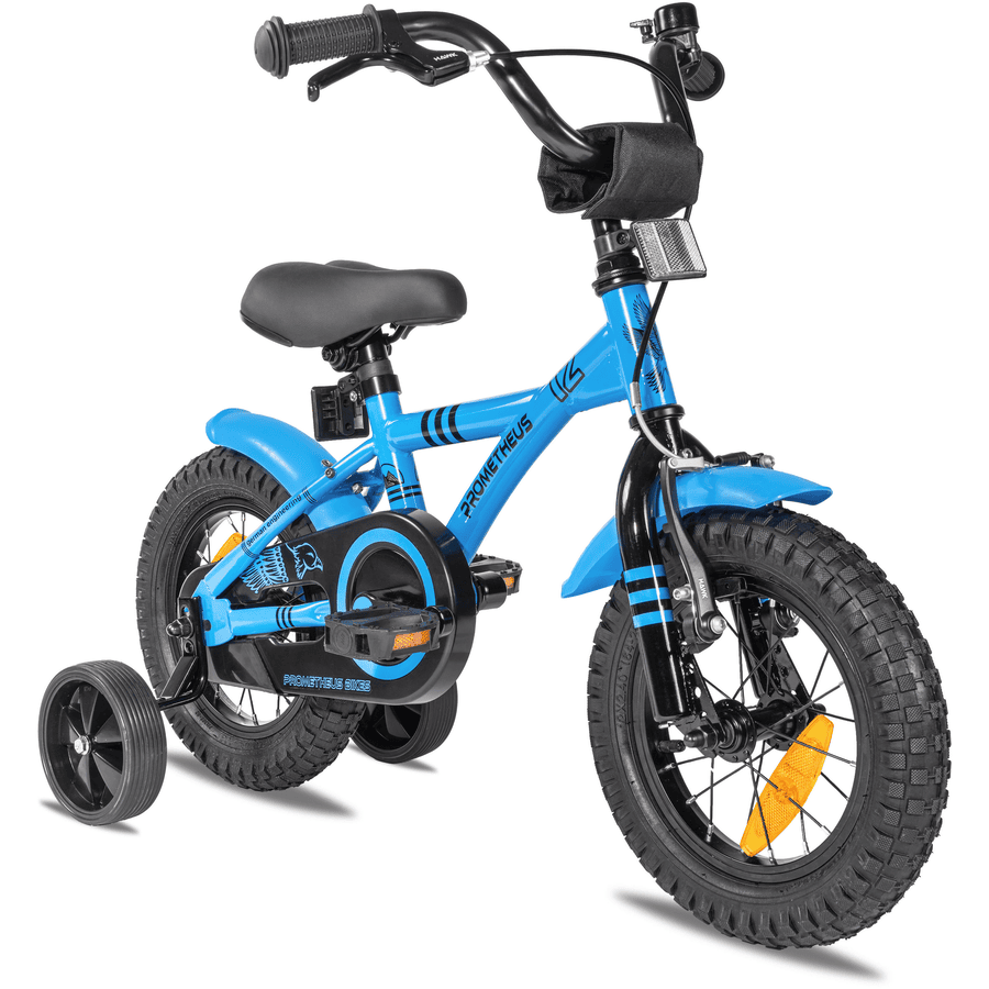 PROMETHEUS BICYCLES® Bicicleta para niños 12" azul-negro Blue Hawk con ruedines